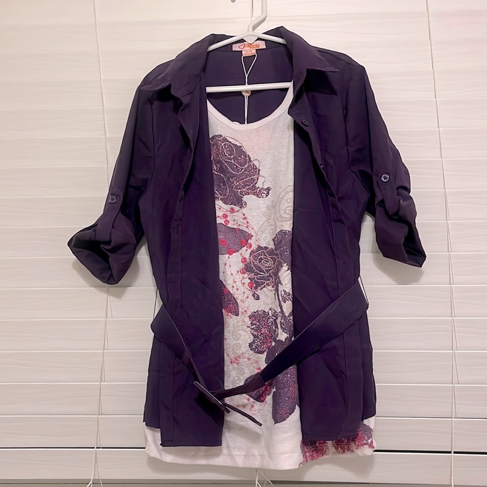 NWT Ali & Kris Girls size 12/14 polo w/attached tank and belt